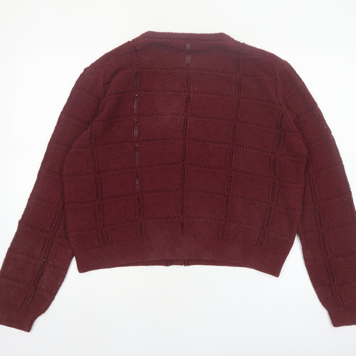 Marks and Spencer Women Red Knit Cardigan L Crew Neck Button Long Sleeve