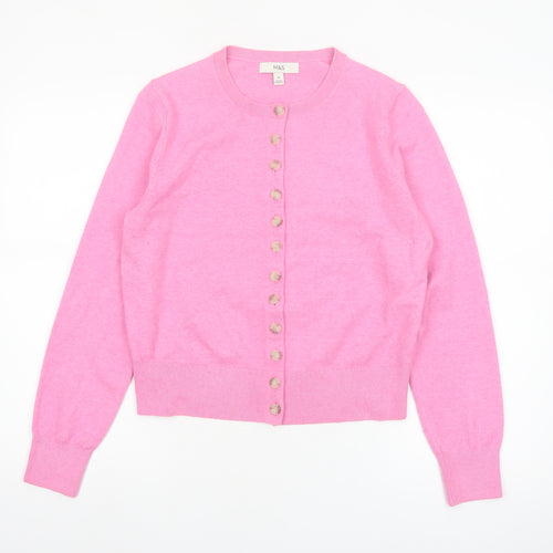 Marks and Spencer Women’s Pink Crew Neck Button Cardigan M