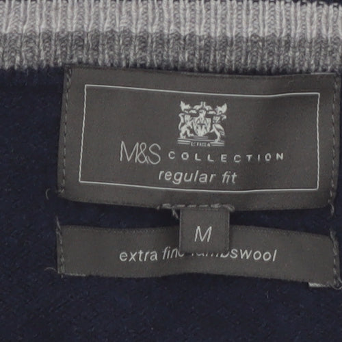 Marks and Spencer Men's Blue Wool Regular Fit Jumper M