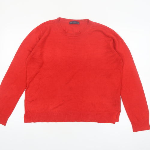 Marks and Spencer Women's Red Acrylic Crew Neck Jumper Size 16