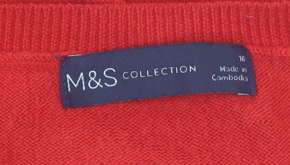 Marks and Spencer Women's Red Acrylic Crew Neck Jumper Size 16