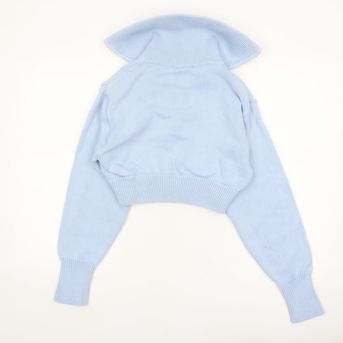 ZARA Women’s Blue Cotton Collared Half Zip Knit Jumper Size S