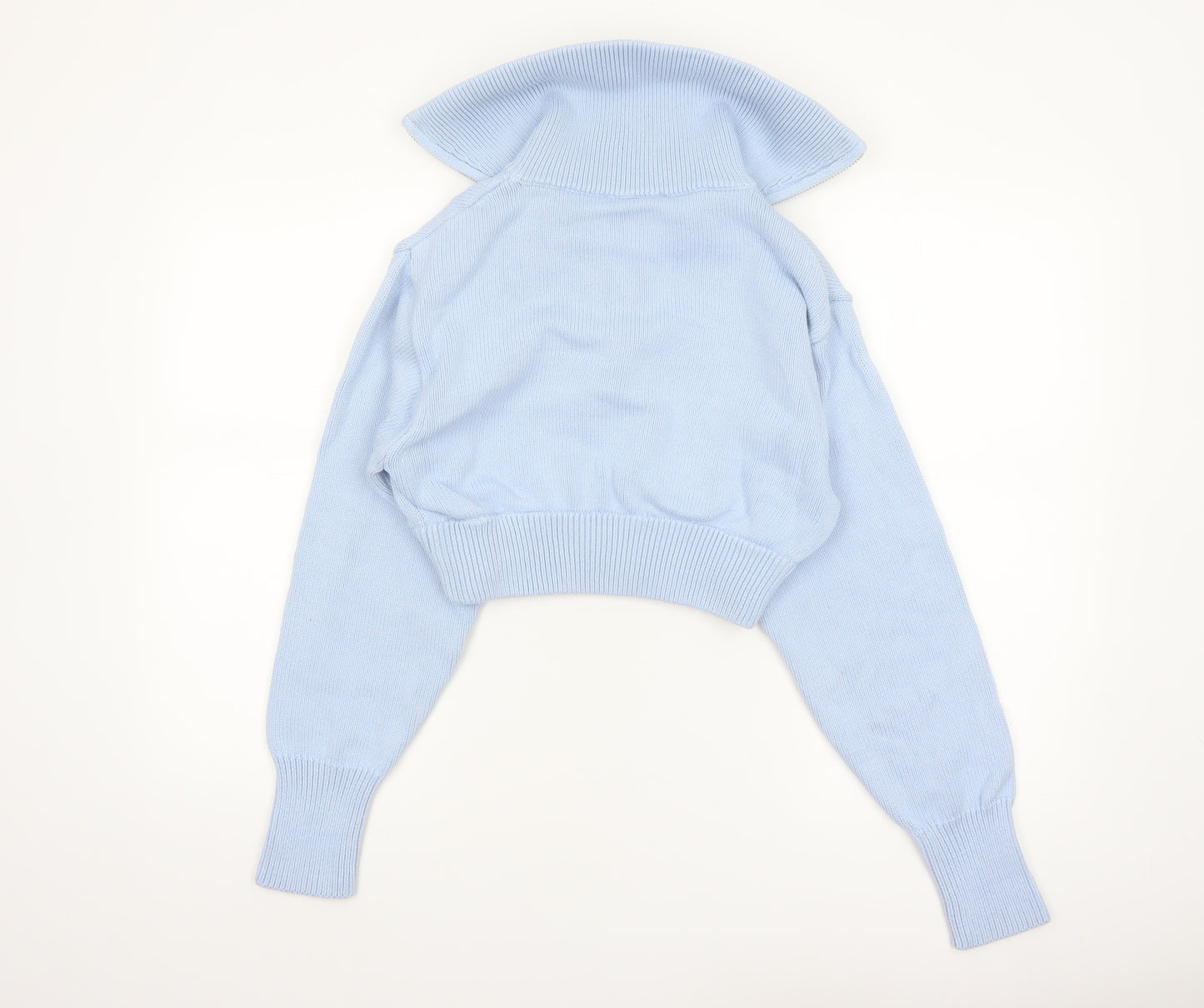 ZARA Women’s Blue Cotton Collared Half Zip Knit Jumper Size S