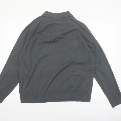 Marks and Spencer Men's Grey XL Collared Cotton Henley Jumper