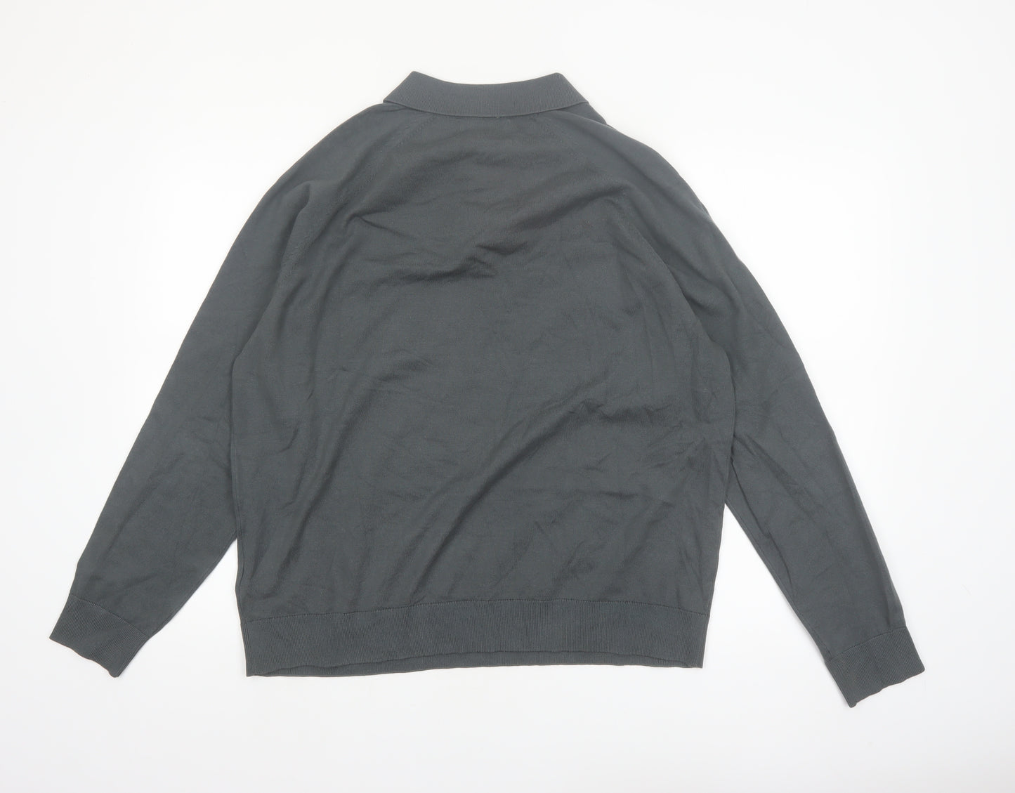 Marks and Spencer Men's Grey XL Collared Cotton Henley Jumper