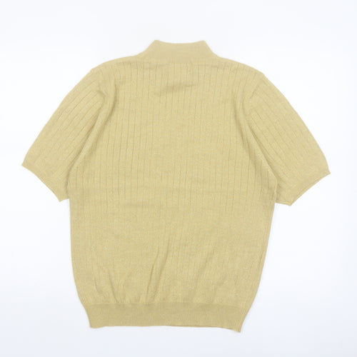 Sag Harbor Women Gold Mock Neck Short Sleeve Ribbed Knit Jumper Size L