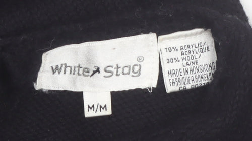 White Stag Womens Black Medium Floral Knit Pullover Jumper Wool Blend