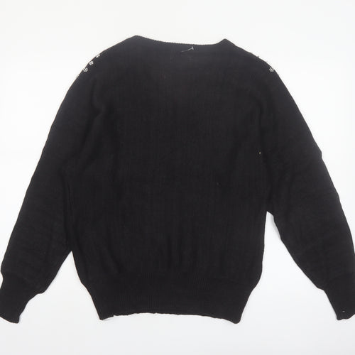 SML Sport Ltd Women’s Black Beaded V-Neck 90s Vintage Jumper M