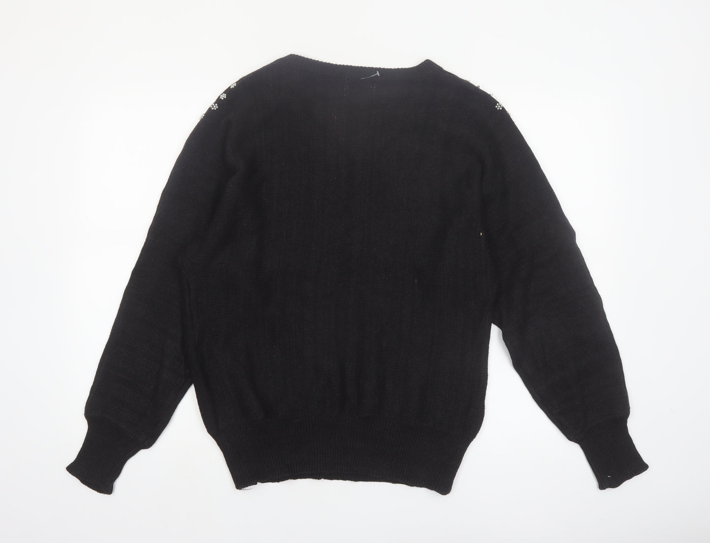 SML Sport Ltd Women’s Black Beaded V-Neck 90s Vintage Jumper M