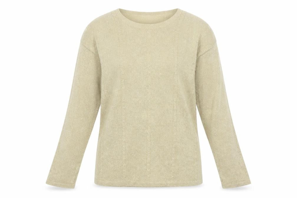 Front view of LISA Originals Women's Beige L Metallic Knit jumper