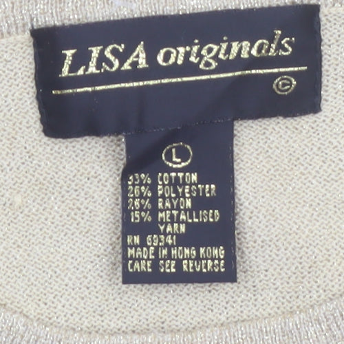 LISA Originals Women's Beige L Metallic Knit Pullover Jumper