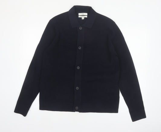 Marks and Spencer Men's Black Cotton Blend Collared Cardigan L