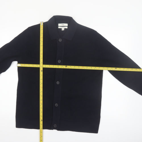 Marks and Spencer Men's Black Cotton Blend Collared Cardigan L