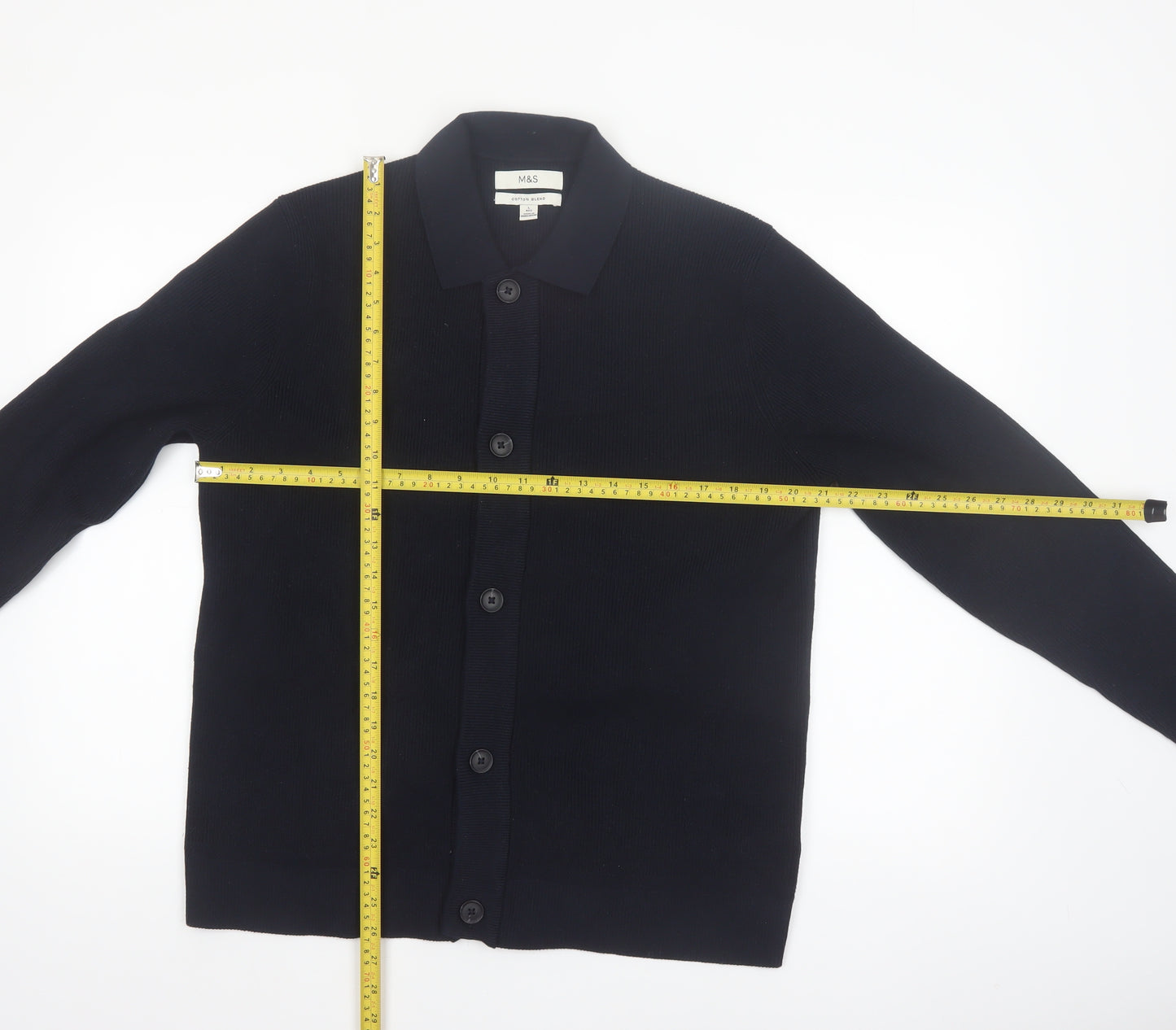 Marks and Spencer Men's Black Cotton Blend Collared Cardigan L