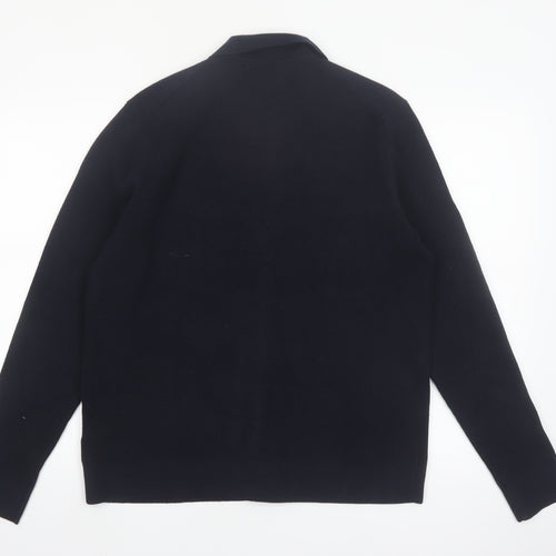 Marks and Spencer Men's Black Cotton Blend Collared Cardigan L