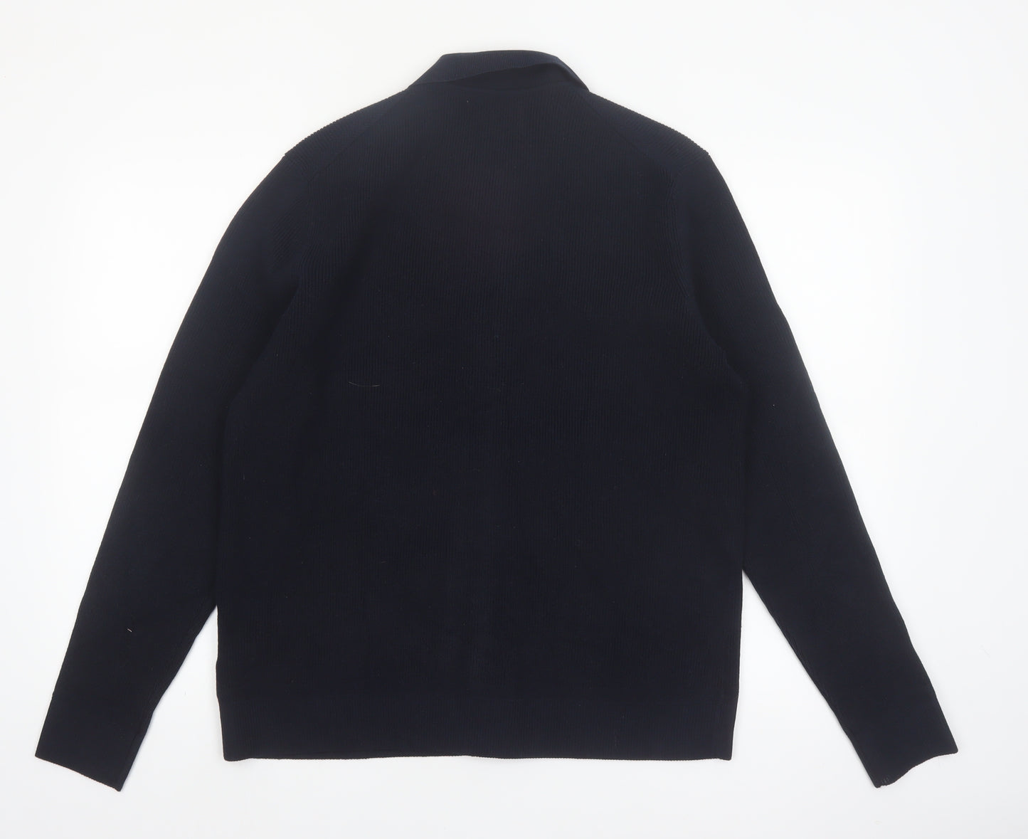 Marks and Spencer Men's Black Cotton Blend Collared Cardigan L