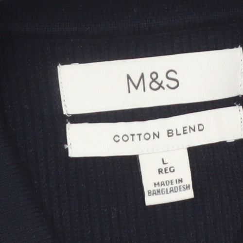 Marks and Spencer Men's Black Cotton Blend Collared Cardigan L