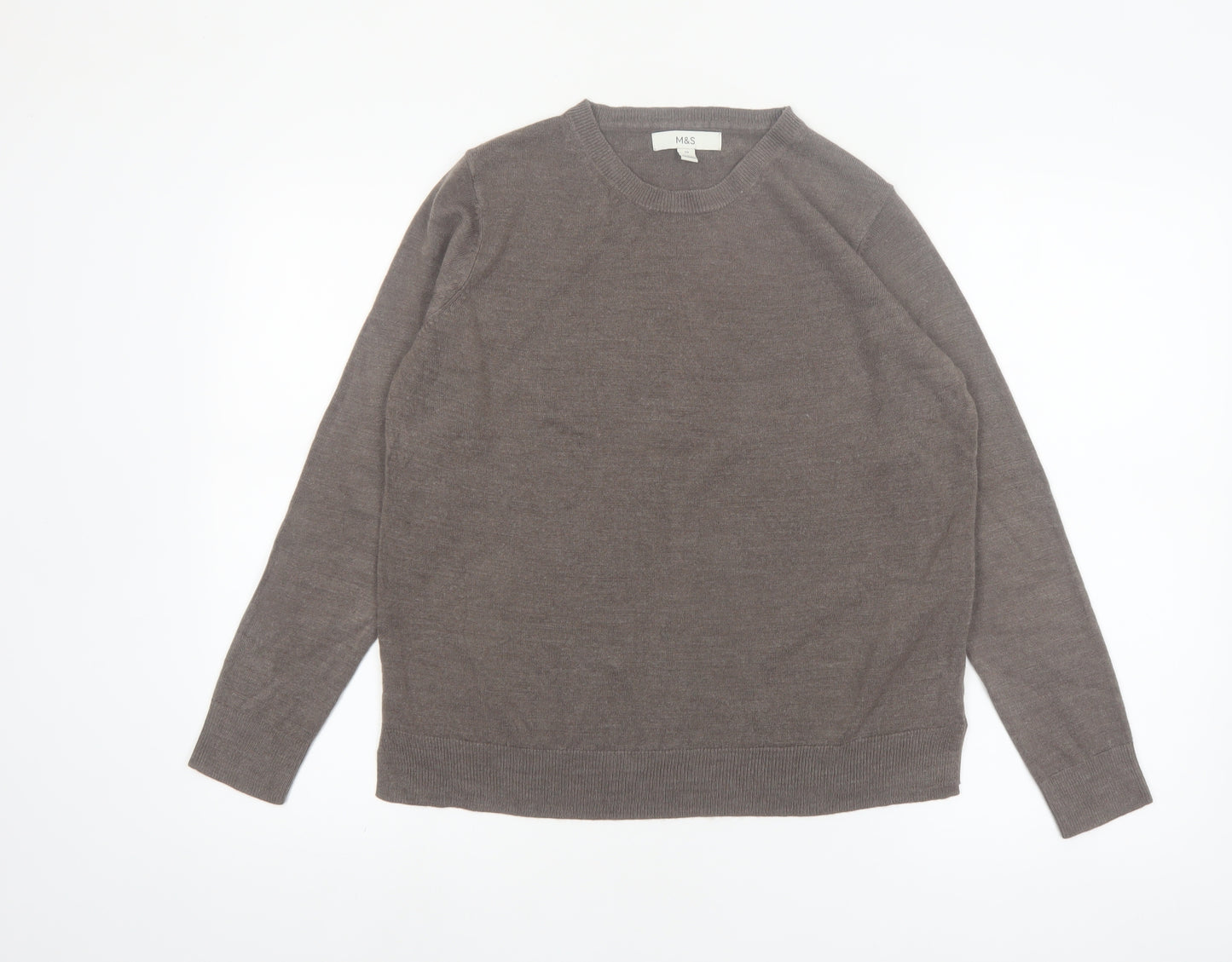 Marks and Spencer Women's Brown Crew Neck Acrylic Jumper Size 10