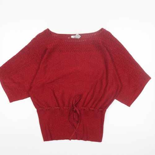 Isela Women's Red Boat Neck Knit Pullover Jumper Size M