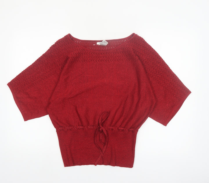 Isela Women's Red Boat Neck Knit Pullover Jumper Size M