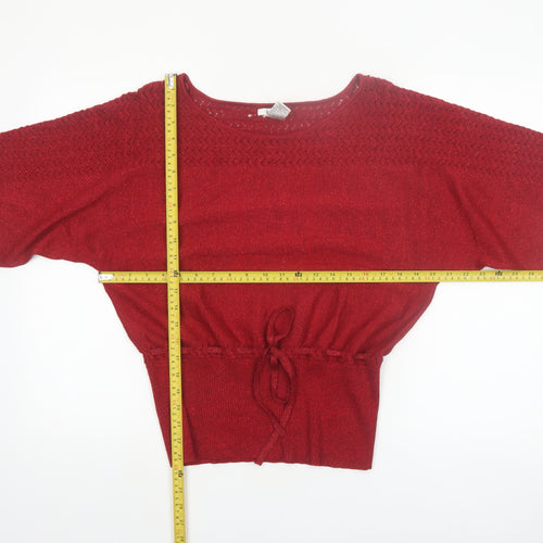 Isela Women's Red Boat Neck Knit Pullover Jumper Size M