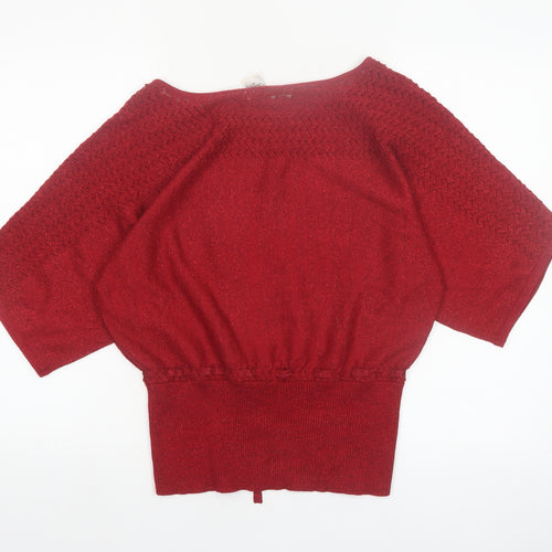 Isela Women's Red Boat Neck Knit Pullover Jumper Size M