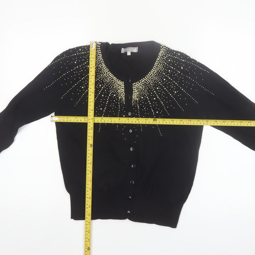 Red Herring Women's Black Beaded Crew Neck Cotton Cardigan Size 14