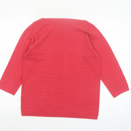 Marks and Spencer Women Pink Size 12 Crew Neck 3/4 Sleeve Jumper