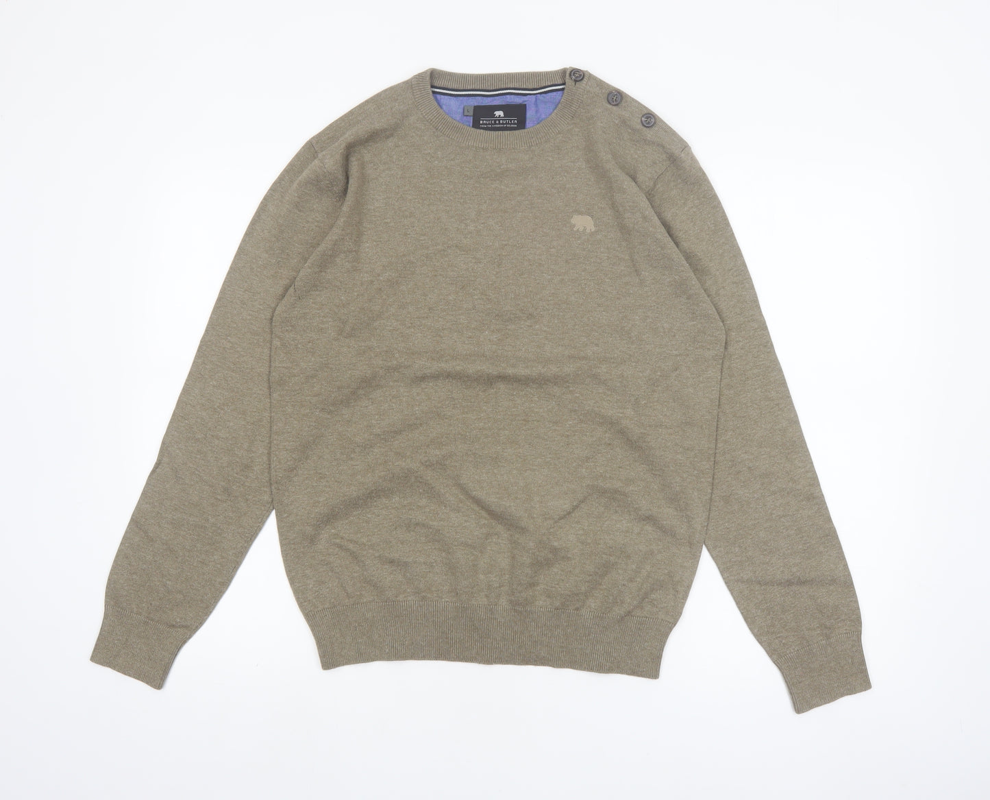 Bruce & Butler Men’s Brown Crew Neck Button Jumper Size L