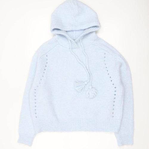 Marks and Spencer Per Una Women's Blue Hooded Knit Jumper M