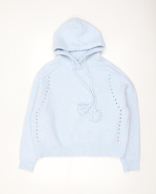 Marks and Spencer Per Una Women's Blue Hooded Knit Jumper M