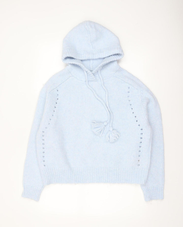 Marks and Spencer Per Una Women's Blue Hooded Knit Jumper M