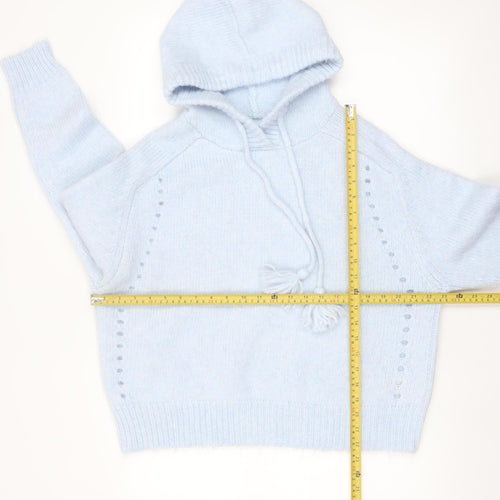 Marks and Spencer Per Una Women's Blue Hooded Knit Jumper M