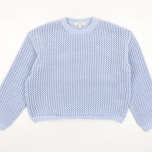 Marks and Spencer Women Blue Open-Knit Polyester Jumper M