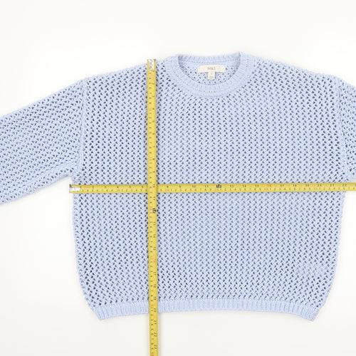Marks and Spencer Women Blue Open-Knit Polyester Jumper M