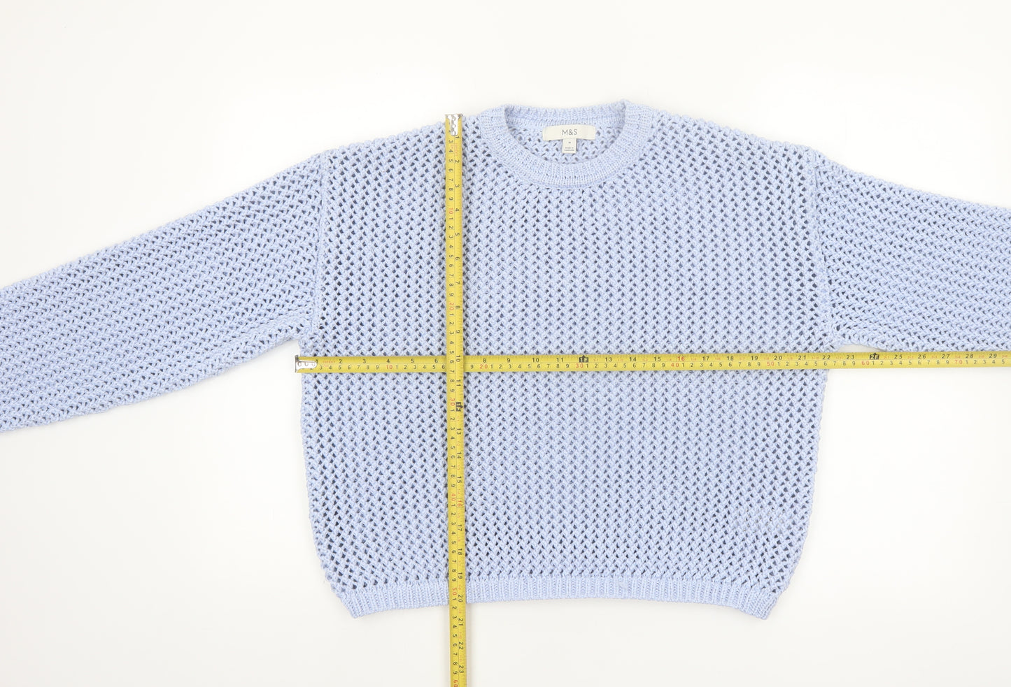 Marks and Spencer Women Blue Open-Knit Polyester Jumper M