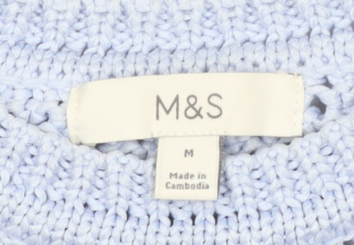 Marks and Spencer Women Blue Open-Knit Polyester Jumper M