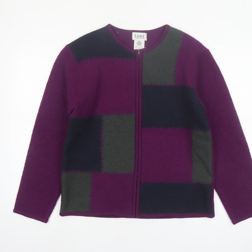 Tabi International Women Purple Wool Full Zip Geometric Jumper S