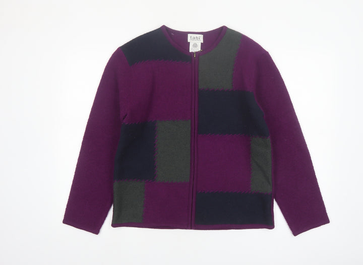 Tabi International Women Purple Wool Full Zip Geometric Jumper S