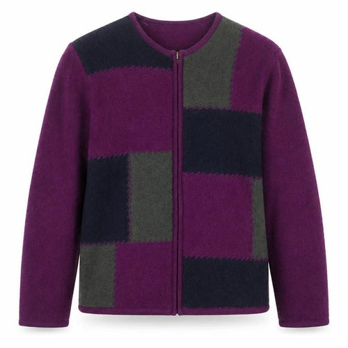 Tabi International Women Purple Wool Full Zip Geometric Jumper S