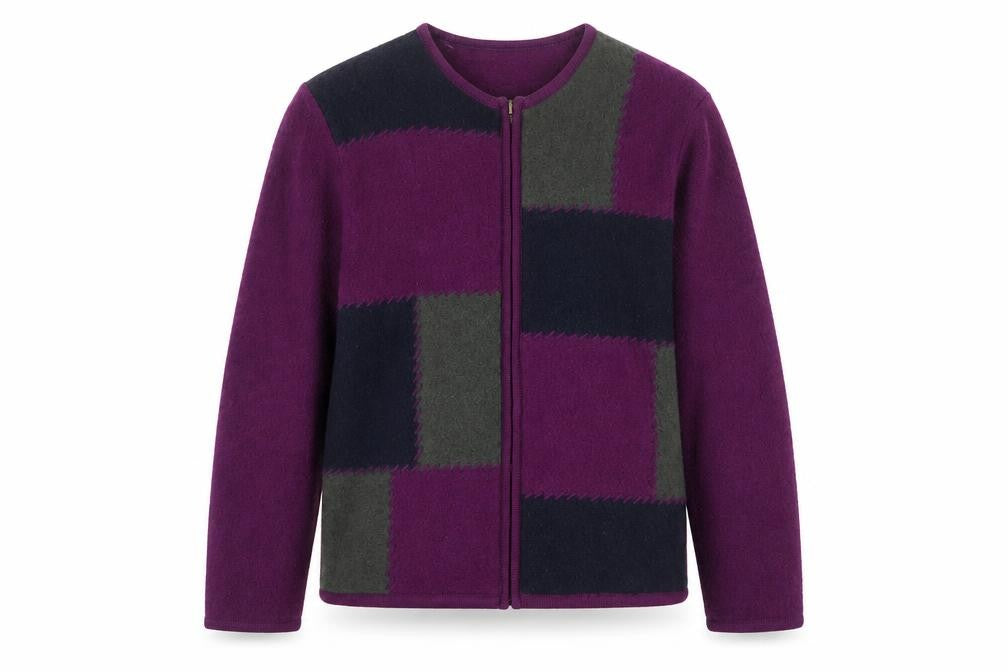 Tabi International Women Purple Wool Full Zip Geometric Jumper S