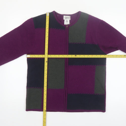 Tabi International Women Purple Wool Full Zip Geometric Jumper S