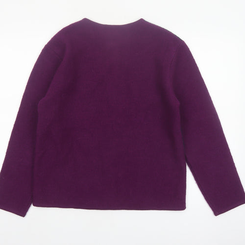 Tabi International Women Purple Wool Full Zip Geometric Jumper S