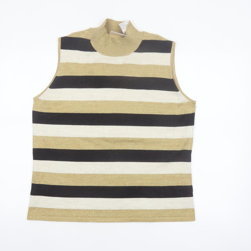 Kathie Lee Collection Women's Gold Striped Mock Neck Sleeveless Knit Jumper XL