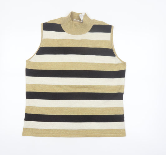 Kathie Lee Collection Women's Gold Striped Mock Neck Sleeveless Knit Jumper XL