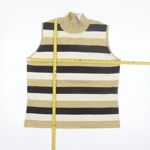 Kathie Lee Collection Women's Gold Striped Mock Neck Sleeveless Knit Jumper XL