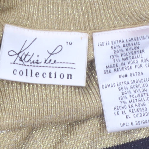 Kathie Lee Collection Women's Gold Striped Mock Neck Sleeveless Knit Jumper XL