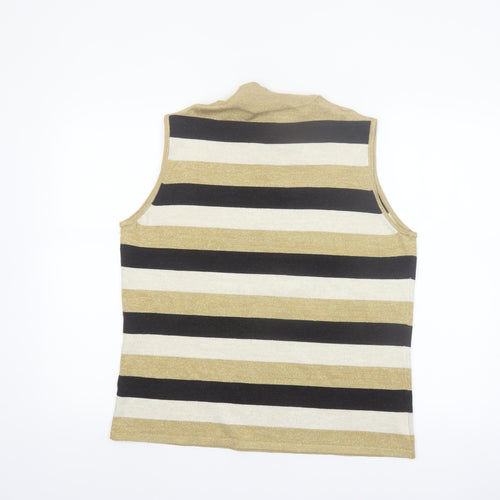 Kathie Lee Collection Women's Gold Striped Mock Neck Sleeveless Knit Jumper XL