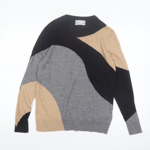 Marks and Spencer Womens Black Beige Grey Merino Wool Jumper Size 14