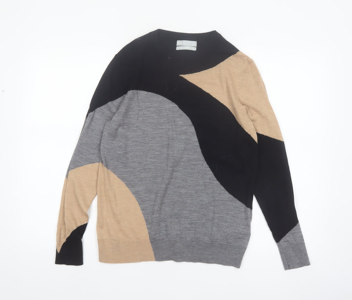 Marks and Spencer Womens Black Beige Grey Merino Wool Jumper Size 14